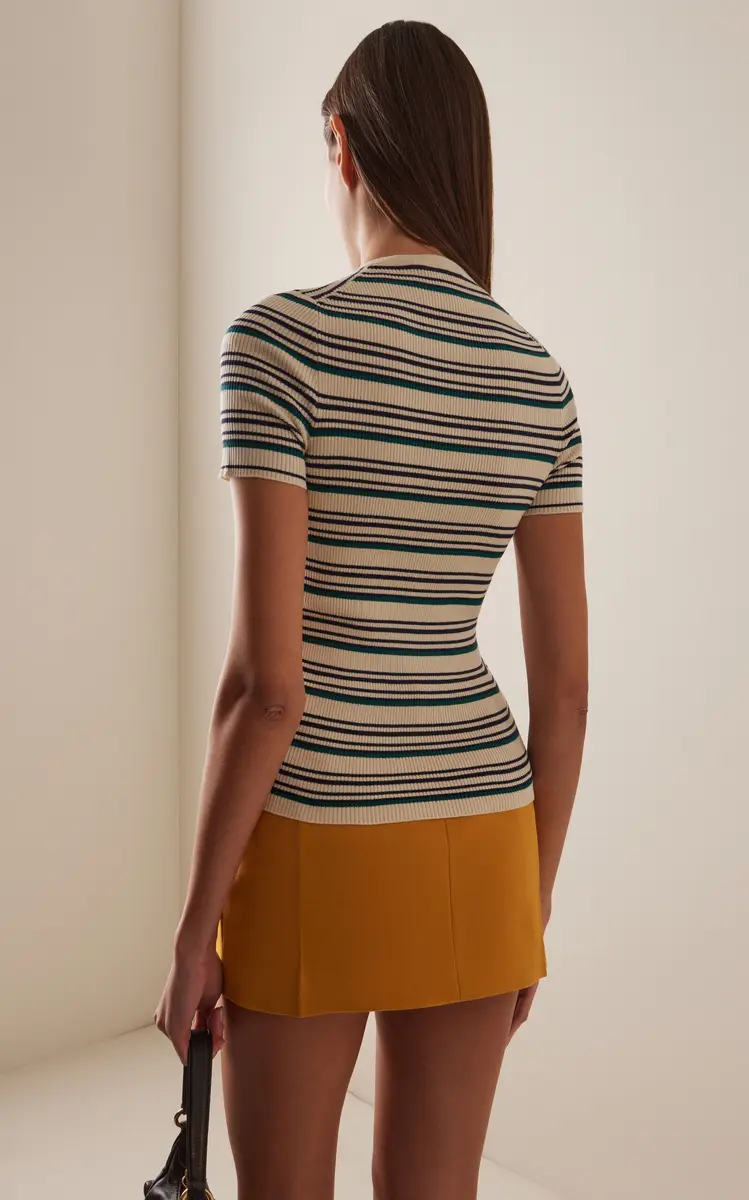 Miu Miu Striped Cotton Henley Top | Thumbnail 4 Miu Miu Striped Cotton Henley Top | Thumbnail 4