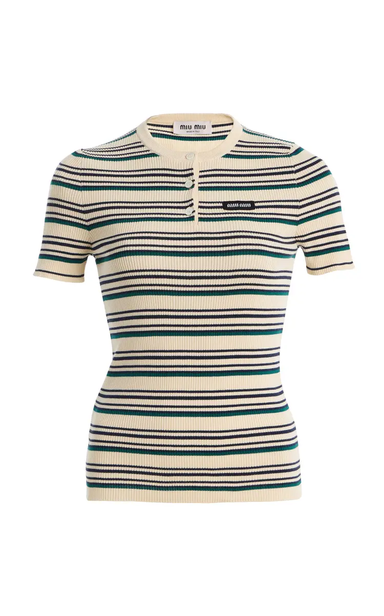 Miu Miu Striped Cotton Henley Top | Thumbnail 7 Miu Miu Striped Cotton Henley Top | Thumbnail 7