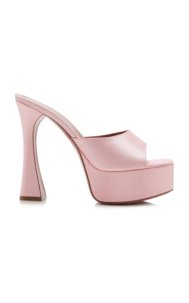 Amina Muaddi Dalida Satin Platform Mules | Image 1 Amina Muaddi Dalida Satin Platform Mules | Image 1
