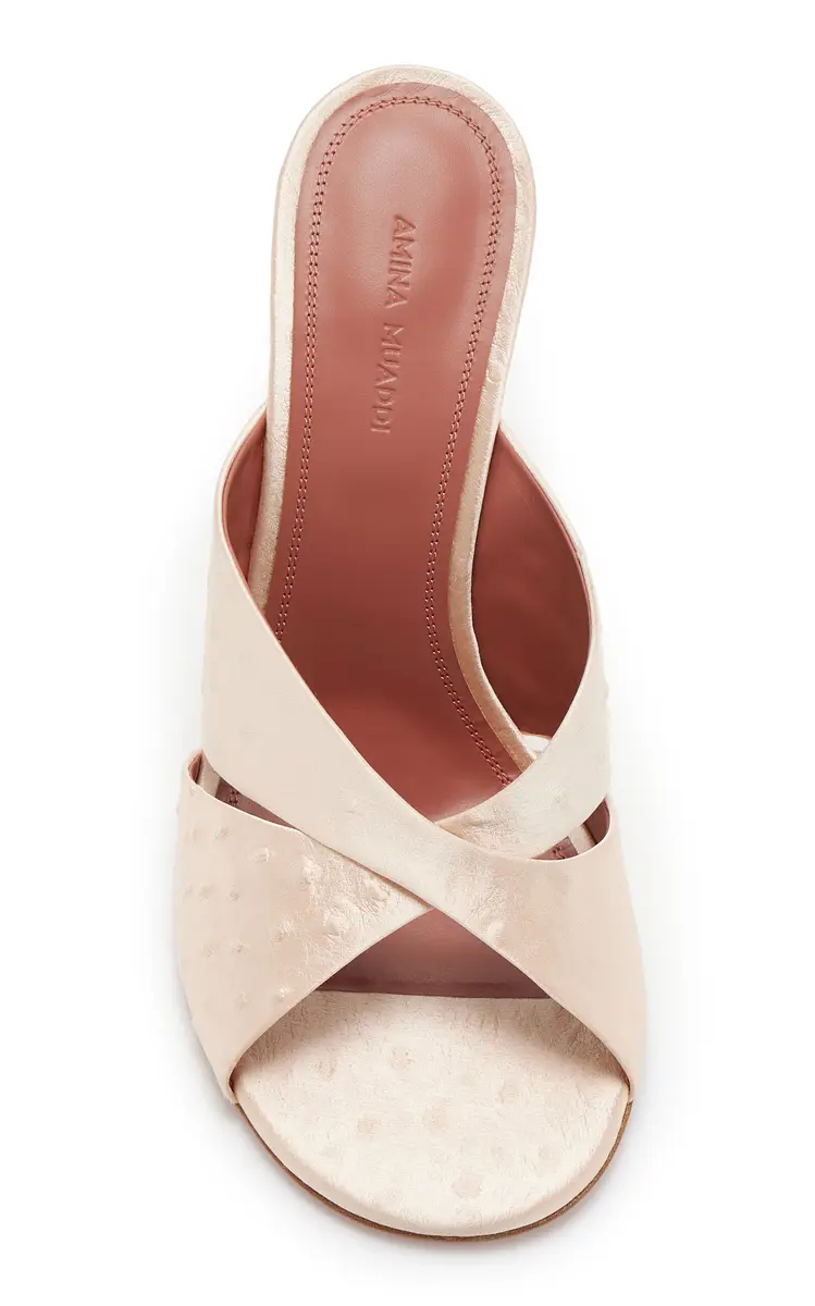 Amina Muaddi Salma Ostrich-Effect Satin Sandals | Thumbnail 3 Amina Muaddi Salma Ostrich-Effect Satin Sandals | Thumbnail 3