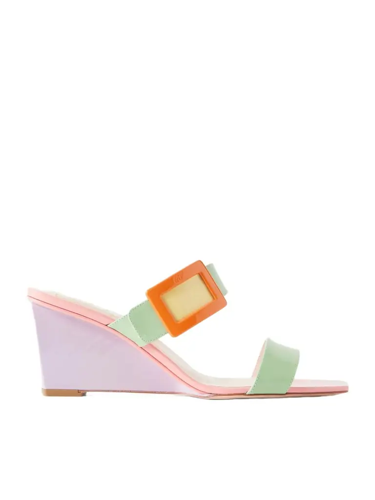 Roger Vivier Belle Vivier 60 Buckled Patent-leather Wedge Sandals | Image 1 Roger Vivier Belle Vivier 60 Buckled Patent-leather Wedge Sandals | Image 1