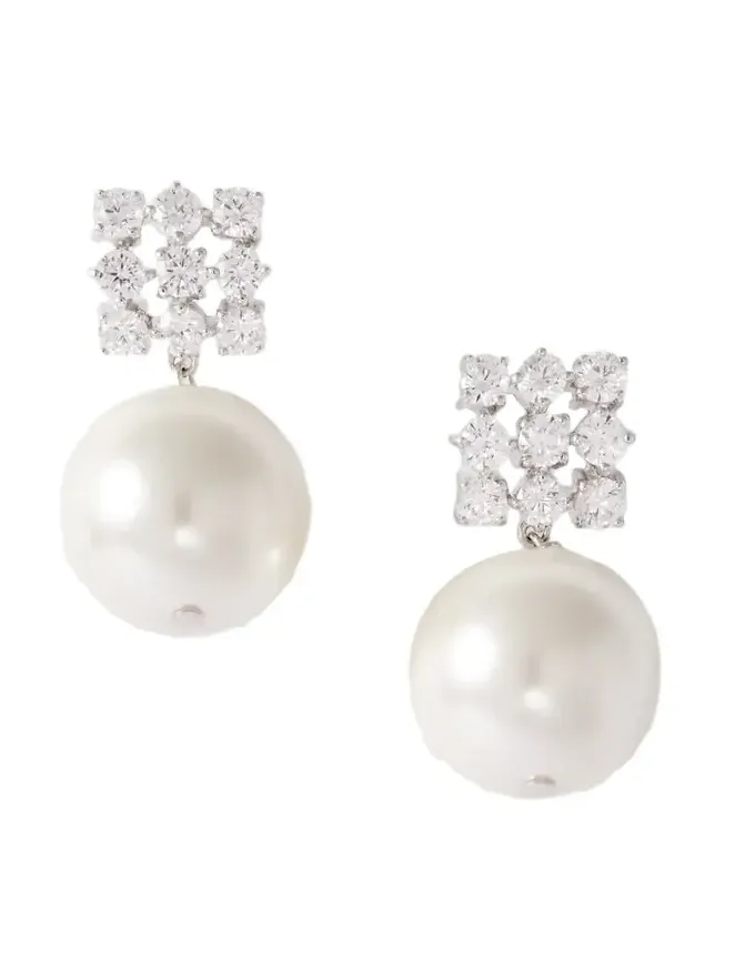 Rhodium-plated, Cubic Zirconia And Pearl Earrings - Silver Rhodium-plated, Cubic Zirconia And Pearl Earrings - Silver