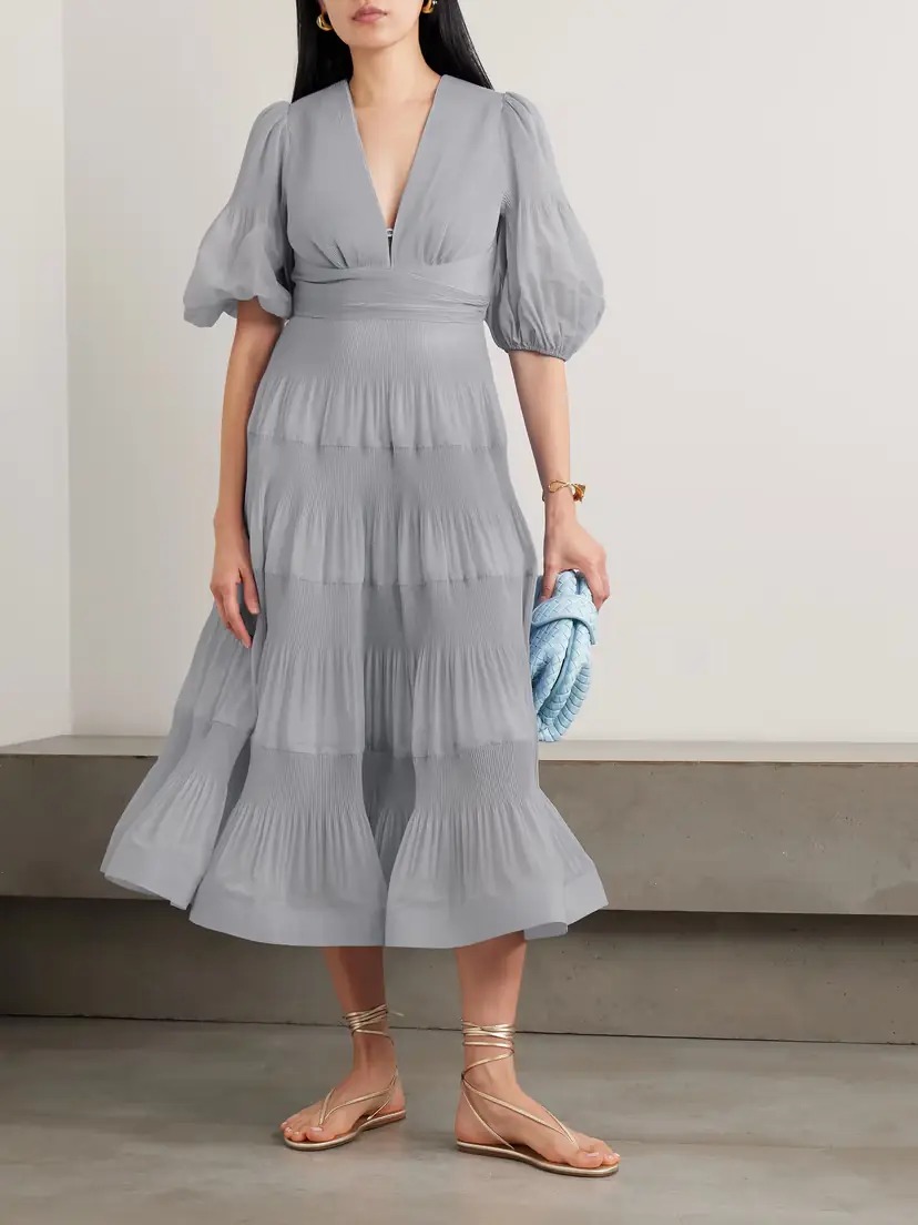 Zimmermann Tiered Plissé Silk-organza Midi Dress | Thumbnail 2 Zimmermann Tiered Plissé Silk-organza Midi Dress | Thumbnail 2