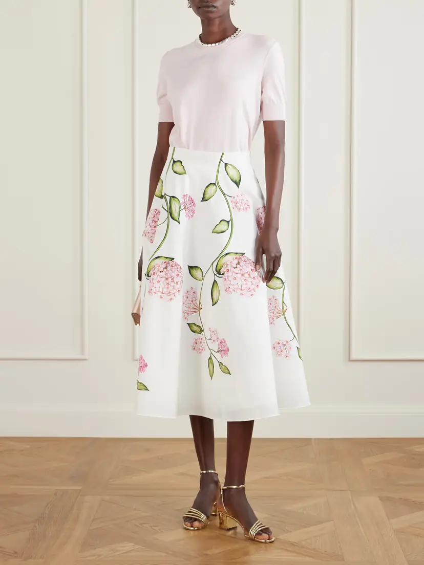 Oscar de la Renta Porcelain Floral-print Stretch Cotton-poplin Midi Skirt | Thumbnail 2 Oscar de la Renta Porcelain Floral-print Stretch Cotton-poplin Midi Skirt | Thumbnail 2