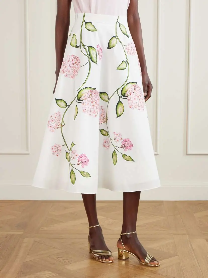 Oscar de la Renta Porcelain Floral-print Stretch Cotton-poplin Midi Skirt | Thumbnail 3 Oscar de la Renta Porcelain Floral-print Stretch Cotton-poplin Midi Skirt | Thumbnail 3
