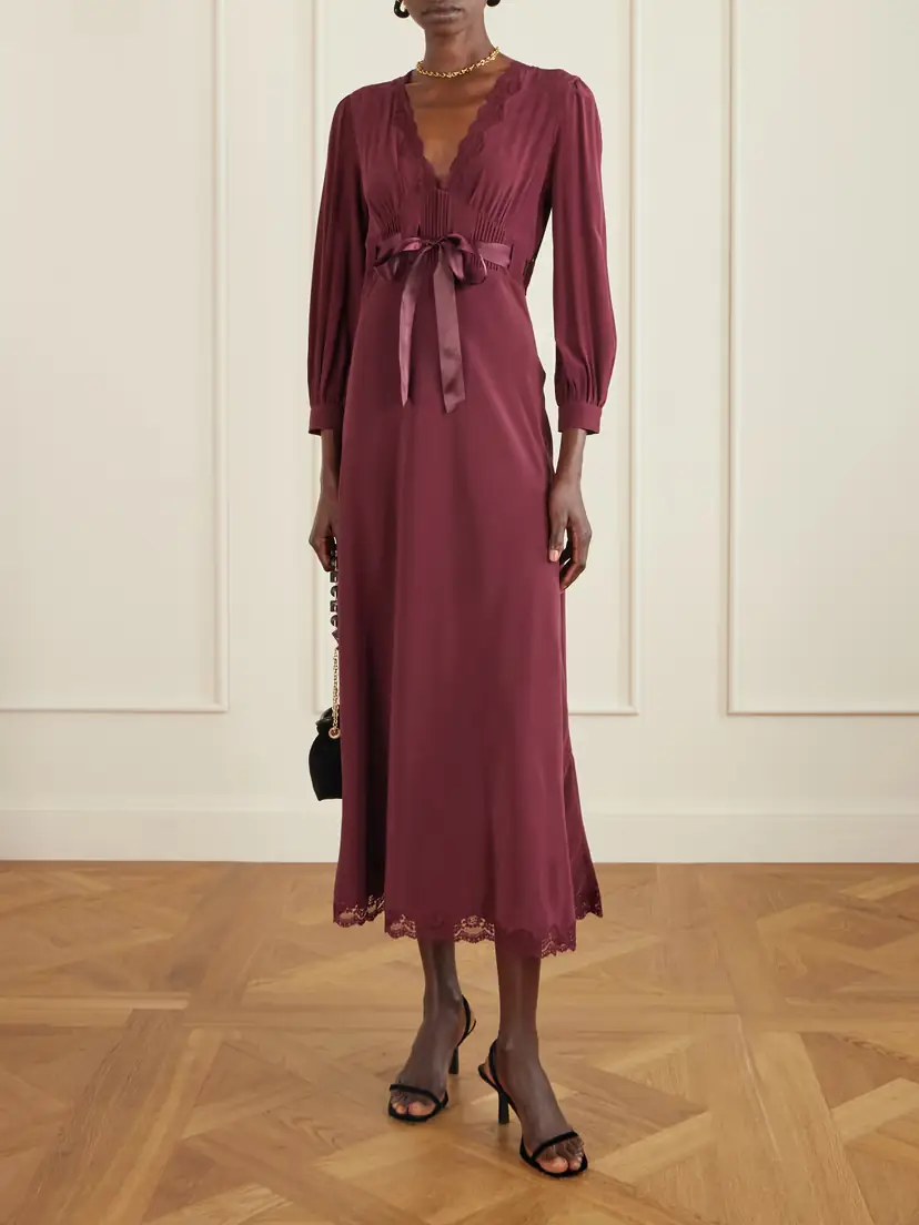 Rixo Adaline Bow-detailed Lace-trimmed Silk Maxi Dress | Thumbnail 2 Rixo Adaline Bow-detailed Lace-trimmed Silk Maxi Dress | Thumbnail 2