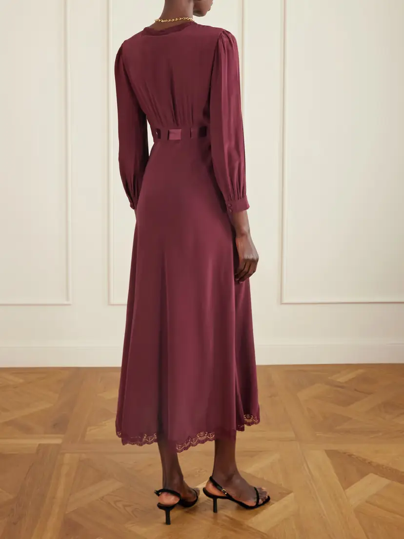 Rixo Adaline Bow-detailed Lace-trimmed Silk Maxi Dress | Thumbnail 3 Rixo Adaline Bow-detailed Lace-trimmed Silk Maxi Dress | Thumbnail 3