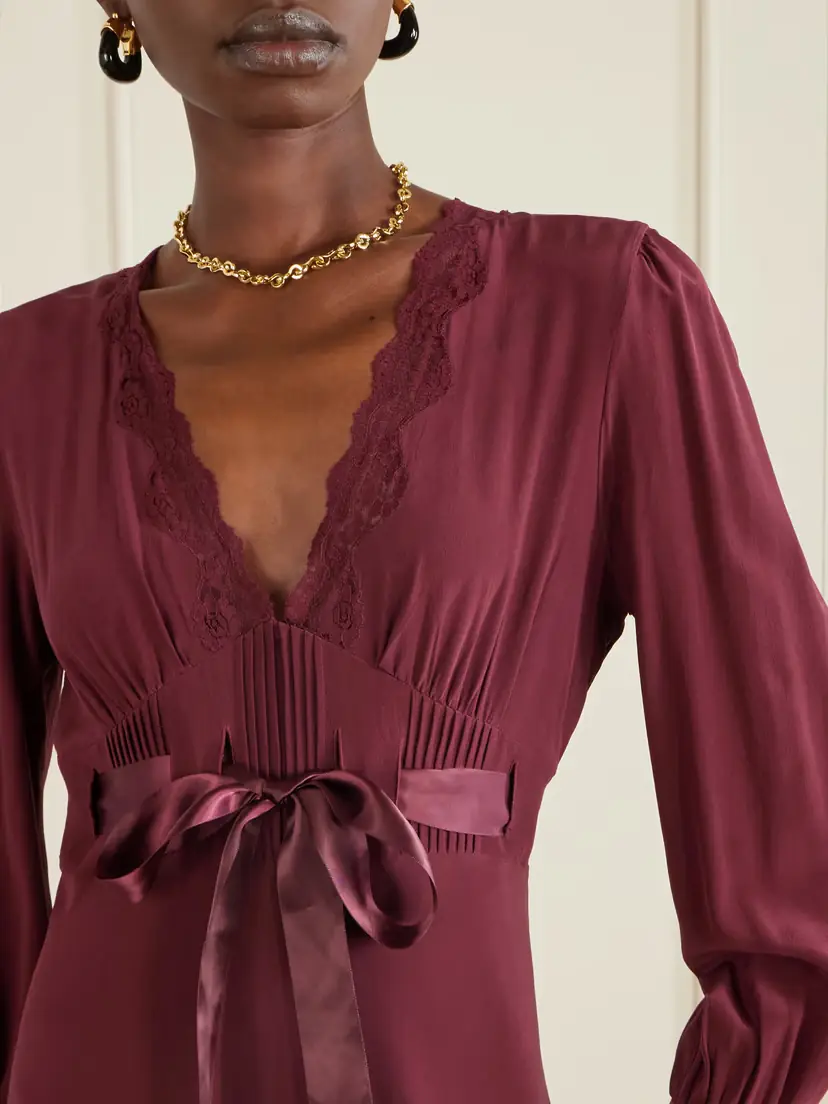 Rixo Adaline Bow-detailed Lace-trimmed Silk Maxi Dress | Thumbnail 4 Rixo Adaline Bow-detailed Lace-trimmed Silk Maxi Dress | Thumbnail 4