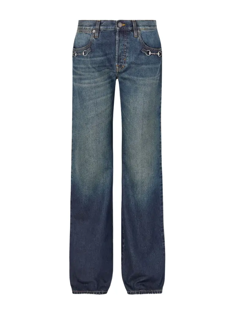 Gucci Horsebit-embellished Mid-rise Wide-leg Jeans | Image 1 Gucci Horsebit-embellished Mid-rise Wide-leg Jeans | Image 1