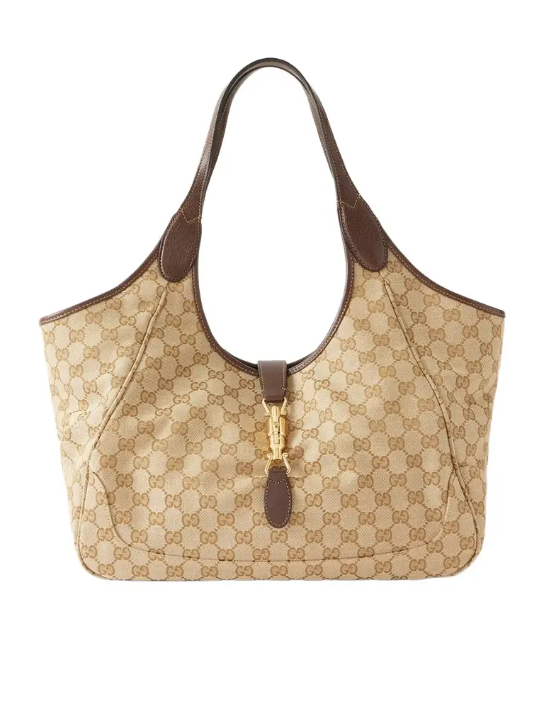 Gucci Mercato Medium Leather-trimmed Canvas-jacquard Shoulder Bag | Image 1 Gucci Mercato Medium Leather-trimmed Canvas-jacquard Shoulder Bag | Image 1