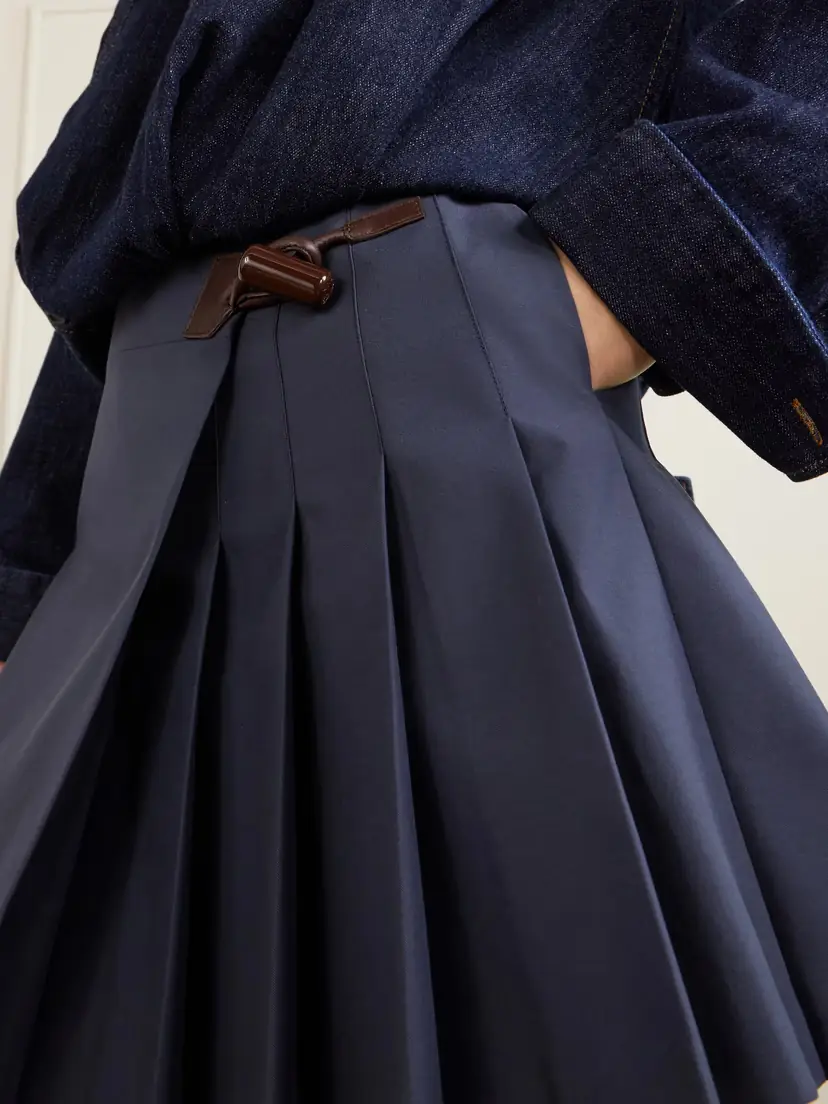 Loewe Pleated Leather-trimmed Cotton-blend Mini Skirt | Thumbnail 4 Loewe Pleated Leather-trimmed Cotton-blend Mini Skirt | Thumbnail 4
