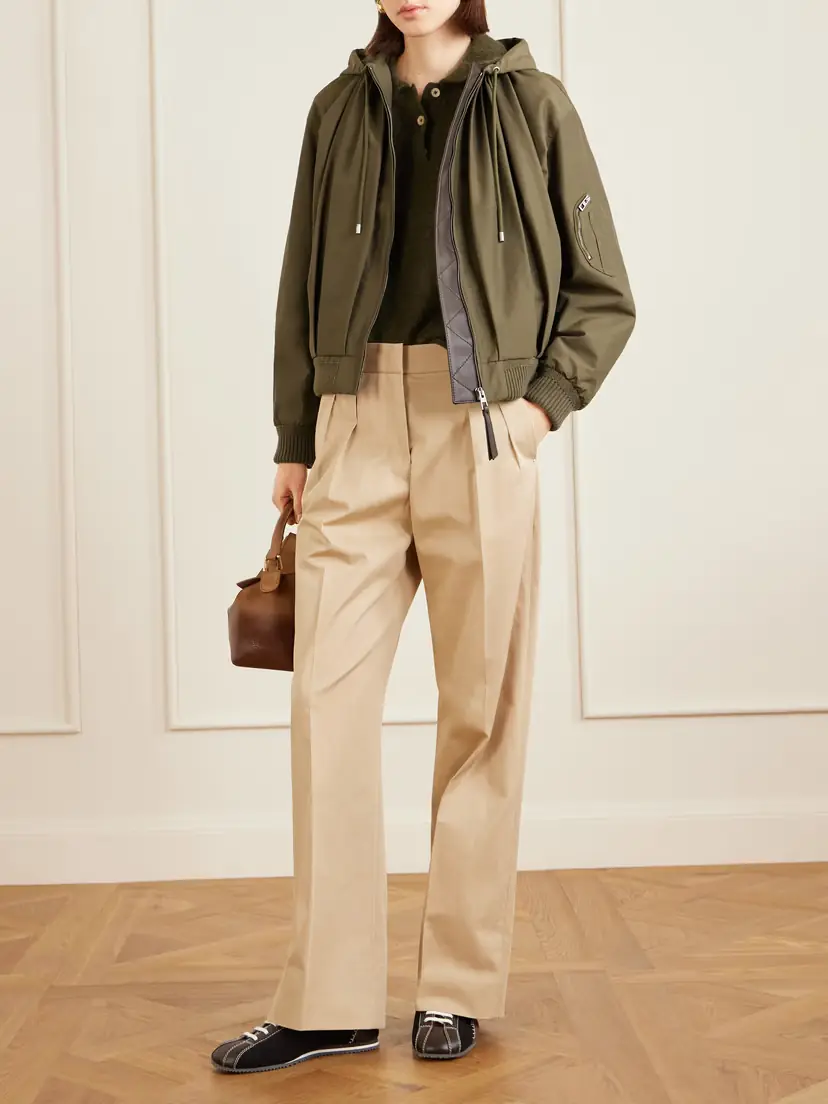 Loewe Hooded Leather-trimmed Cotton-blend Jacket | Thumbnail 2 Loewe Hooded Leather-trimmed Cotton-blend Jacket | Thumbnail 2
