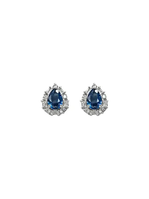 1.04ct Diamond Blue Sapphire 18K Gold Sunburst Pear Stud Earrings