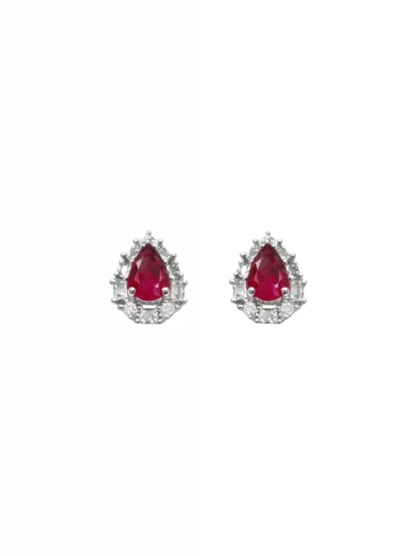 1.04ct Diamond Ruby 18K Gold Sunburst Pear Stud Earrings 1.04ct Diamond Ruby 18K Gold Sunburst Pear Stud Earrings