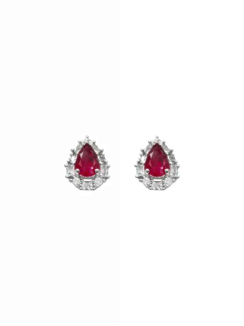 1.04ct Diamond Ruby 18K Gold Sunburst Pear Stud Earrings 1.04ct Diamond Ruby 18K Gold Sunburst Pear Stud Earrings