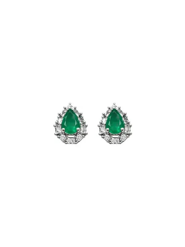 1.14ct Diamond Emerald 18K Gold Sunburst Pear Stud Earrings 1.14ct Diamond Emerald 18K Gold Sunburst Pear Stud Earrings