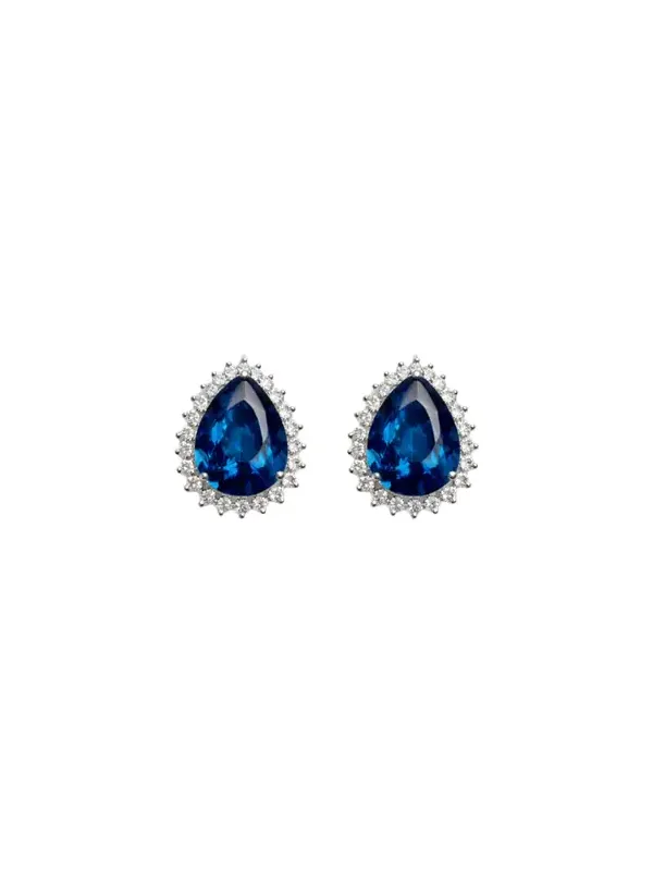 2.50ct Diamond Blue Sapphire 18K Gold Halo Pear Stud Earrings