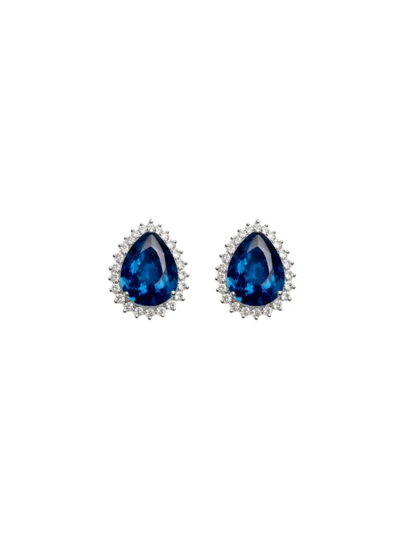 Wish Fine Jewelry 2.50ct Diamond Blue Sapphire 18K Gold Halo Pear Stud Earrings