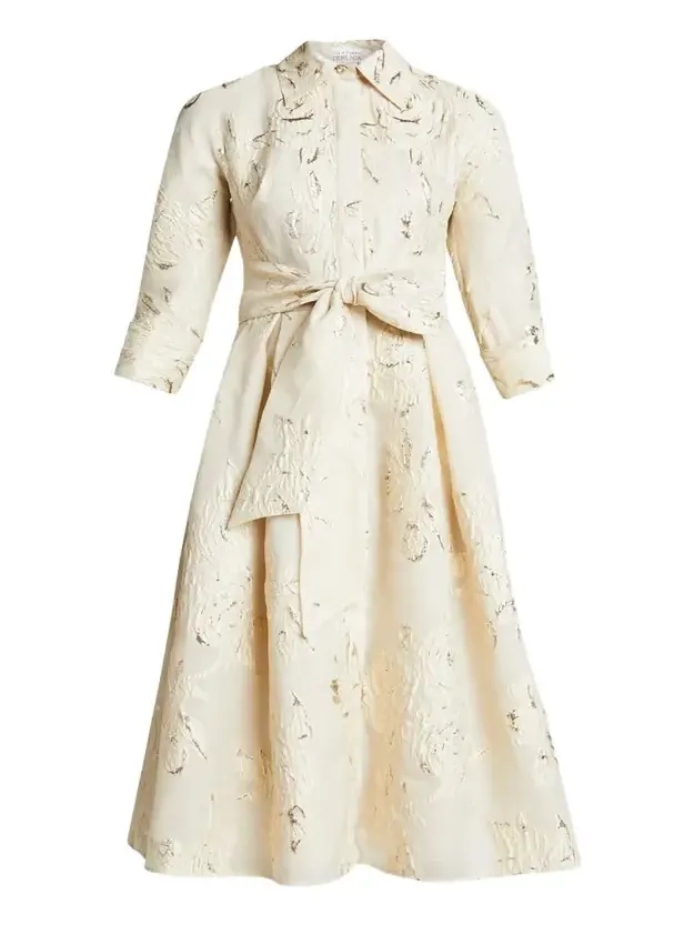 Metallic Jacquard Belted Shirtdress Metallic Jacquard Belted Shirtdress