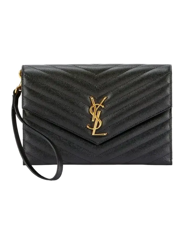 YSL Monogram Flap Clutch Bag in Grained Leather YSL Monogram Flap Clutch Bag in Grained Leather