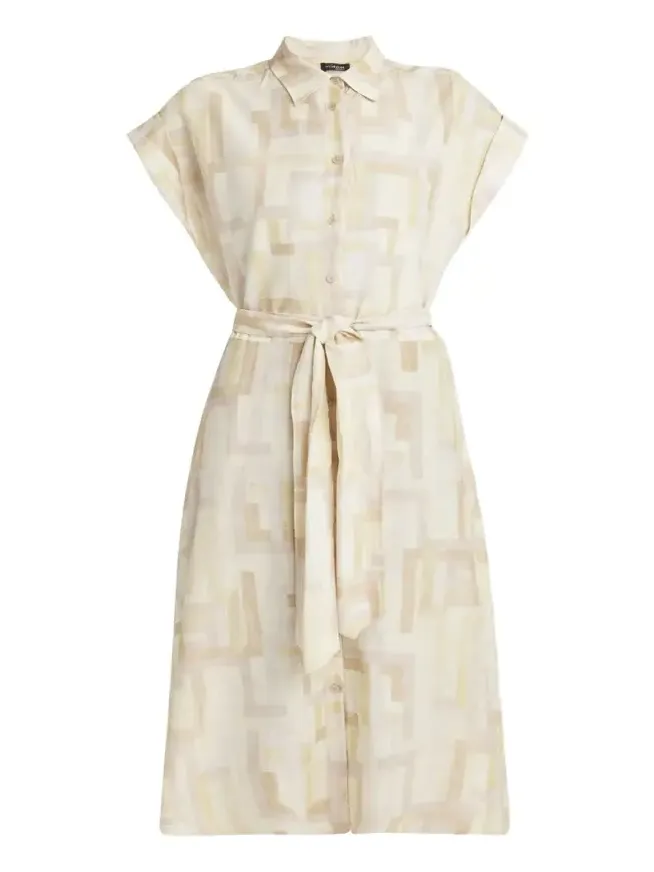 Kiton Abstract Watercolor Belted Dress