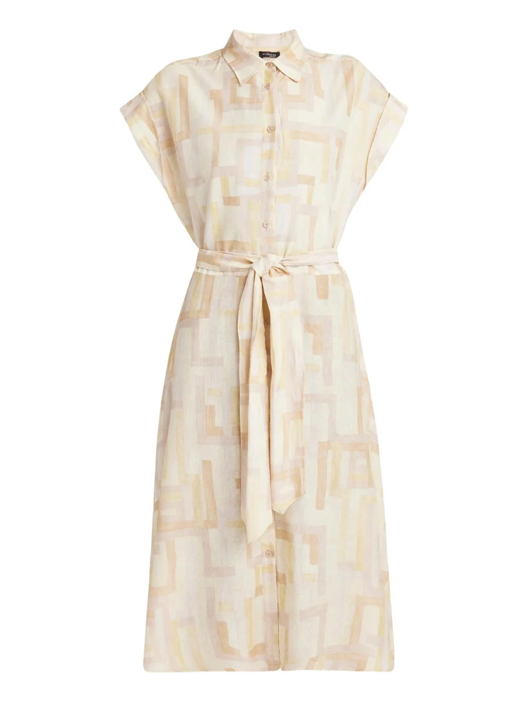 Kiton Abstract Watercolor Belted Dress