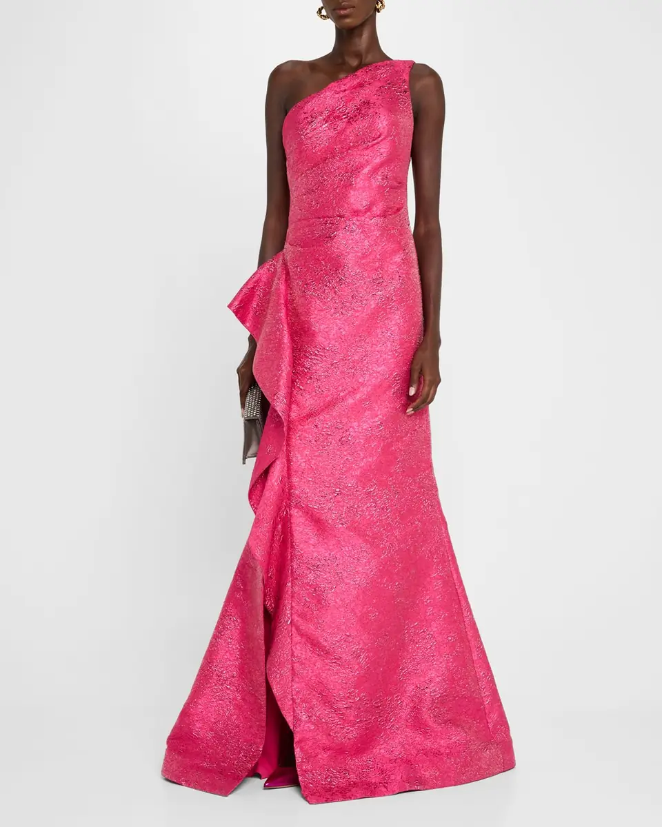 Rickie Freeman for Teri Jon One-Shoulder Metallic Jacquard Trumpet Gown | Thumbnail 6 Rickie Freeman for Teri Jon One-Shoulder Metallic Jacquard Trumpet Gown | Thumbnail 6