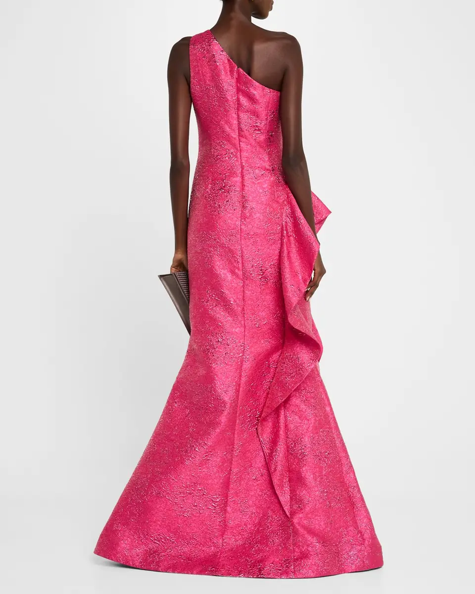 Rickie Freeman for Teri Jon One-Shoulder Metallic Jacquard Trumpet Gown | Thumbnail 7 Rickie Freeman for Teri Jon One-Shoulder Metallic Jacquard Trumpet Gown | Thumbnail 7