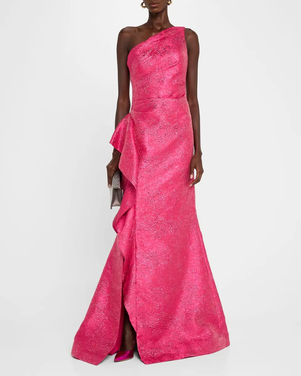 Rickie Freeman for Teri Jon One-Shoulder Metallic Jacquard Trumpet Gown | Thumbnail 8 Rickie Freeman for Teri Jon One-Shoulder Metallic Jacquard Trumpet Gown | Thumbnail 8