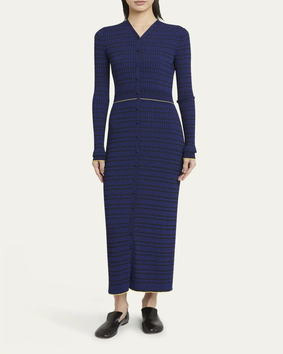 Proenza Schouler White Label Ivanna Long-Sleeve Micro Check Dress | Thumbnail 2