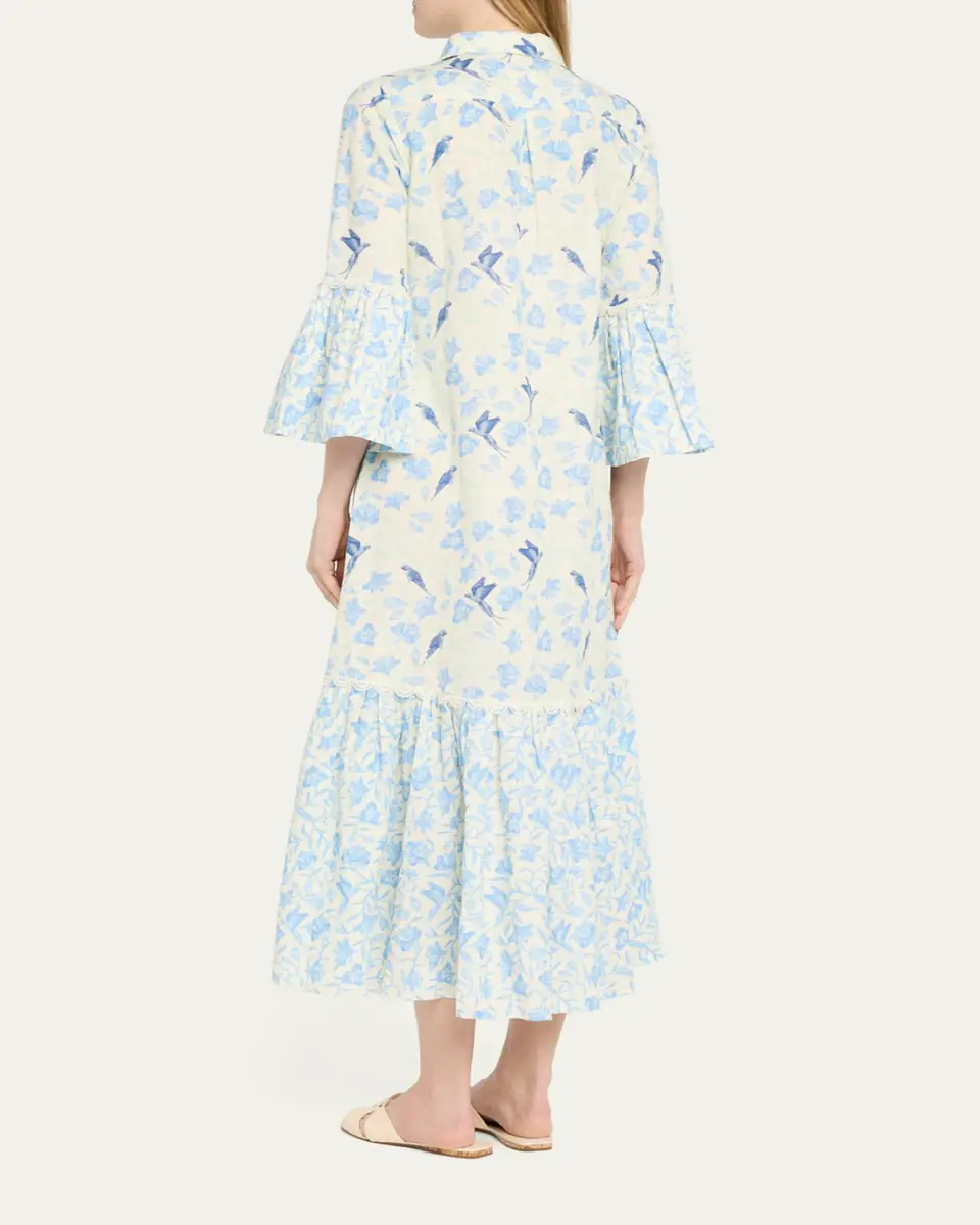 Verandah Floral Bird Linen-Cotton Midi Shirtdress | Thumbnail 3 Verandah Floral Bird Linen-Cotton Midi Shirtdress | Thumbnail 3