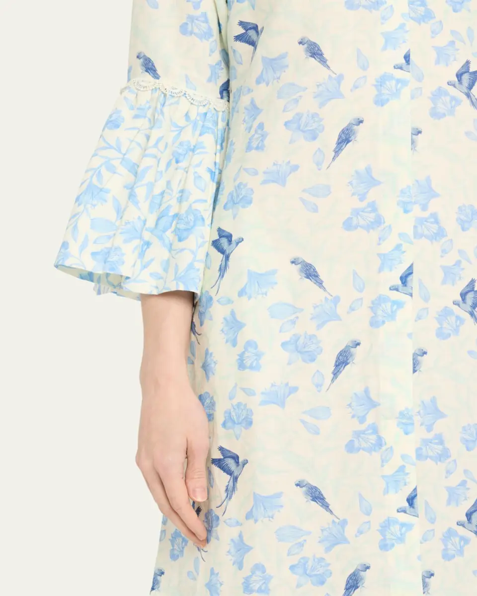 Verandah Floral Bird Linen-Cotton Midi Shirtdress | Thumbnail 4 Verandah Floral Bird Linen-Cotton Midi Shirtdress | Thumbnail 4