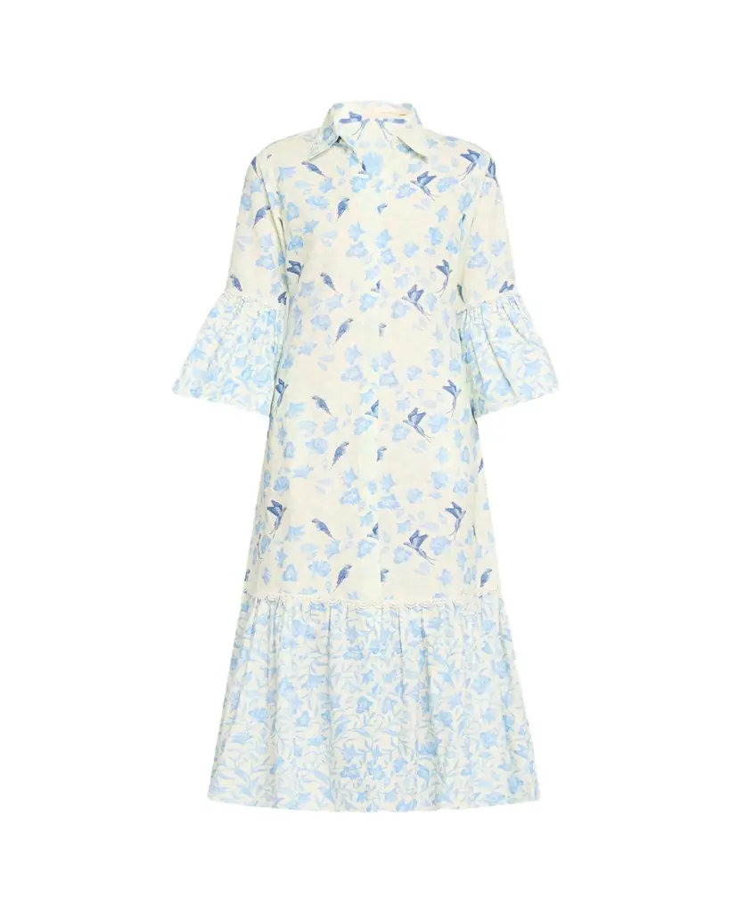 Floral Bird Linen-Cotton Midi Shirtdress Floral Bird Linen-Cotton Midi Shirtdress