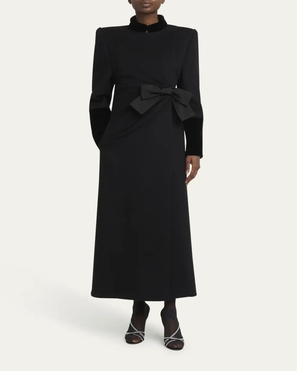 Valentino Garavani Velvet Bow Double-Breasted Wool-Cashmere Long Coat | Thumbnail 2 Valentino Garavani Velvet Bow Double-Breasted Wool-Cashmere Long Coat | Thumbnail 2