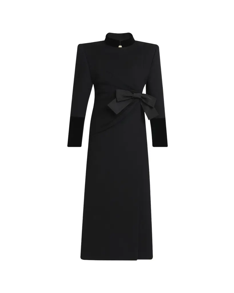 Valentino Garavani Velvet Bow Double-Breasted Wool-Cashmere Long Coat | Image 1 Valentino Garavani Velvet Bow Double-Breasted Wool-Cashmere Long Coat | Image 1