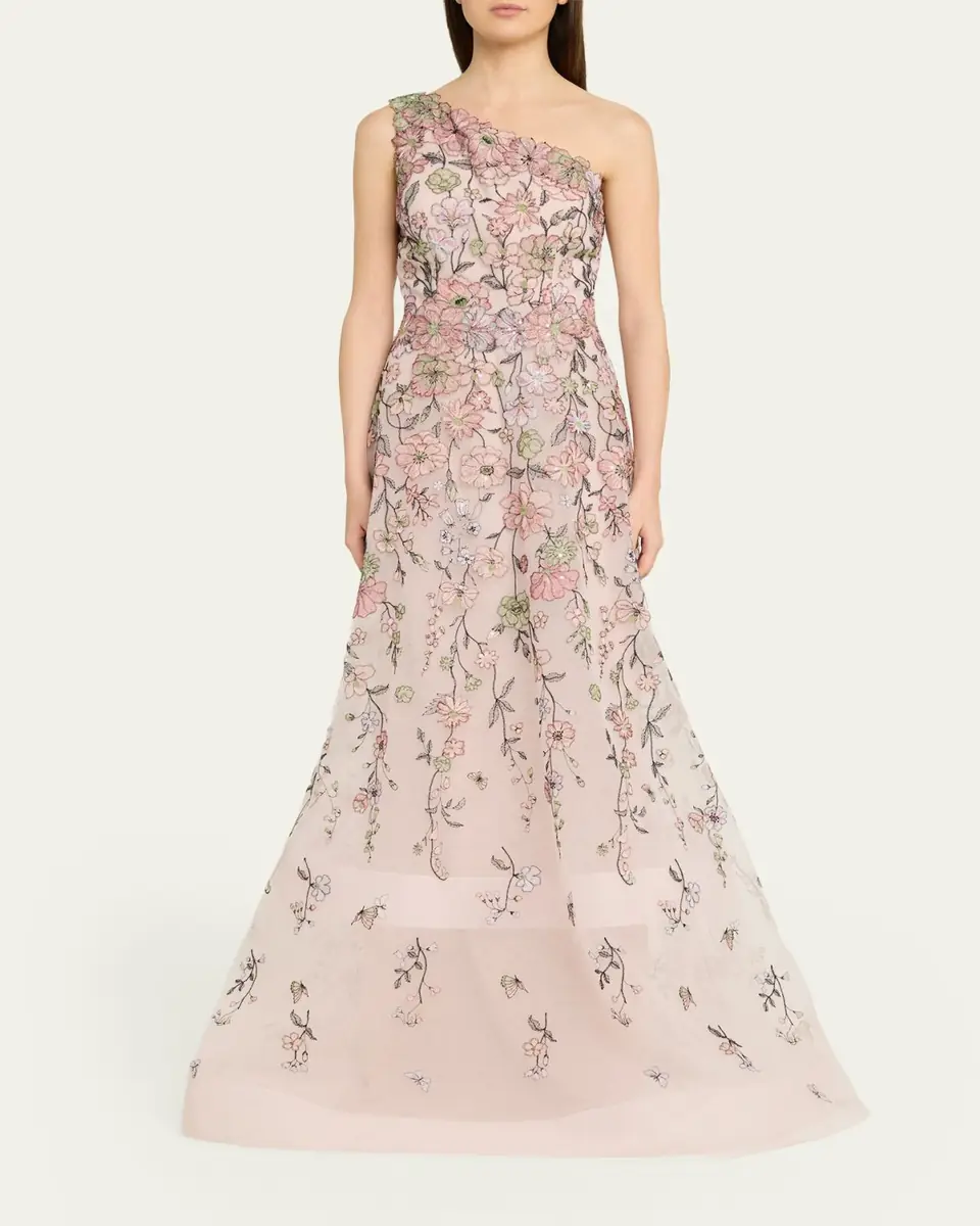Rickie Freeman for Teri Jon One-Shoulder Embroidered Tulle Gown | Thumbnail 2 Rickie Freeman for Teri Jon One-Shoulder Embroidered Tulle Gown | Thumbnail 2