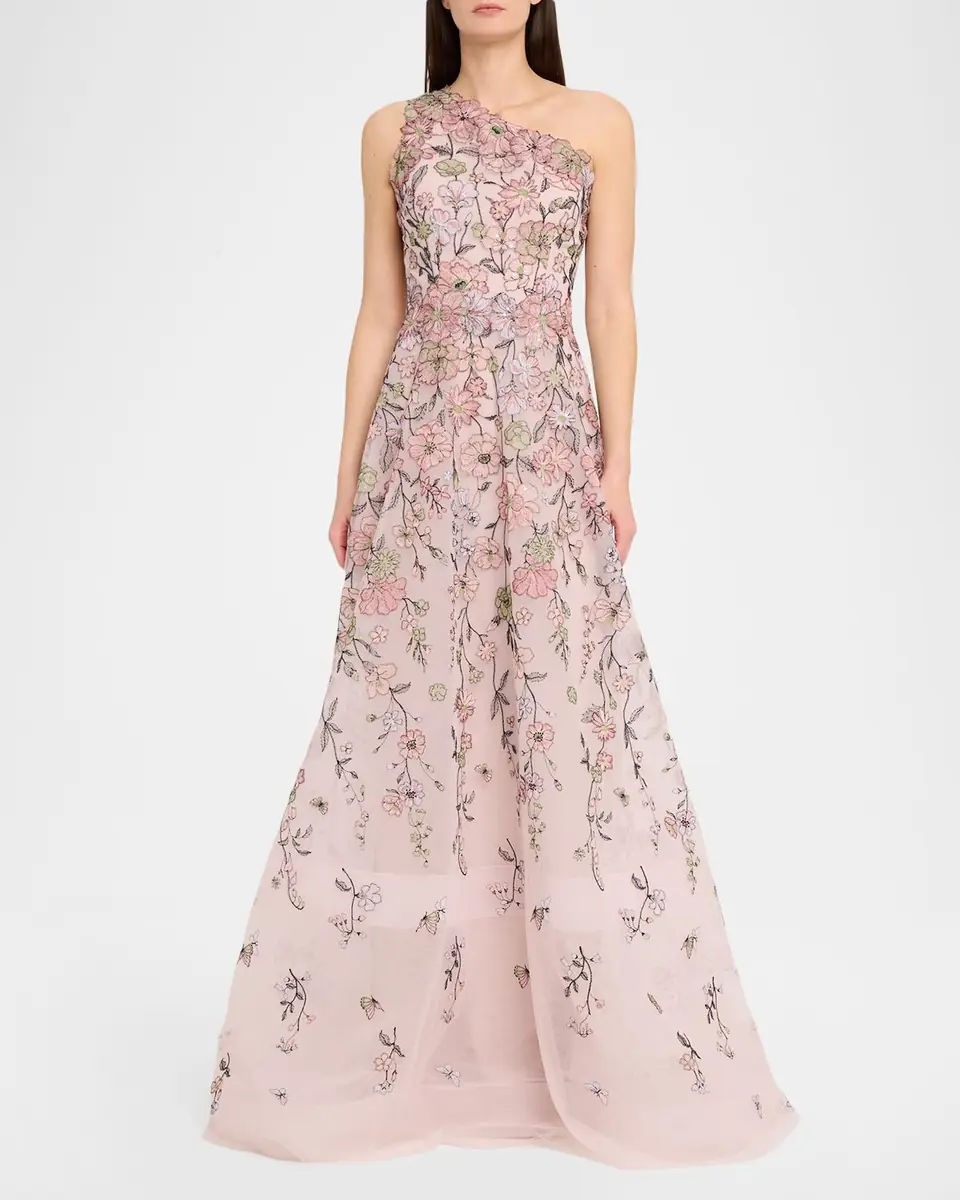 Rickie Freeman for Teri Jon One-Shoulder Embroidered Tulle Gown | Thumbnail 6 Rickie Freeman for Teri Jon One-Shoulder Embroidered Tulle Gown | Thumbnail 6