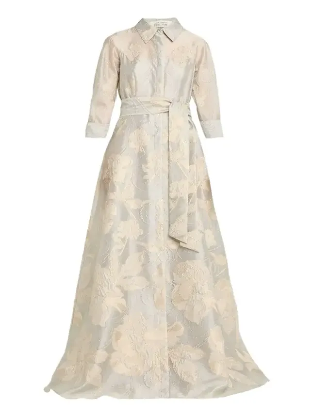 Metallic Floral Jacquard Shirt Gown Metallic Floral Jacquard Shirt Gown