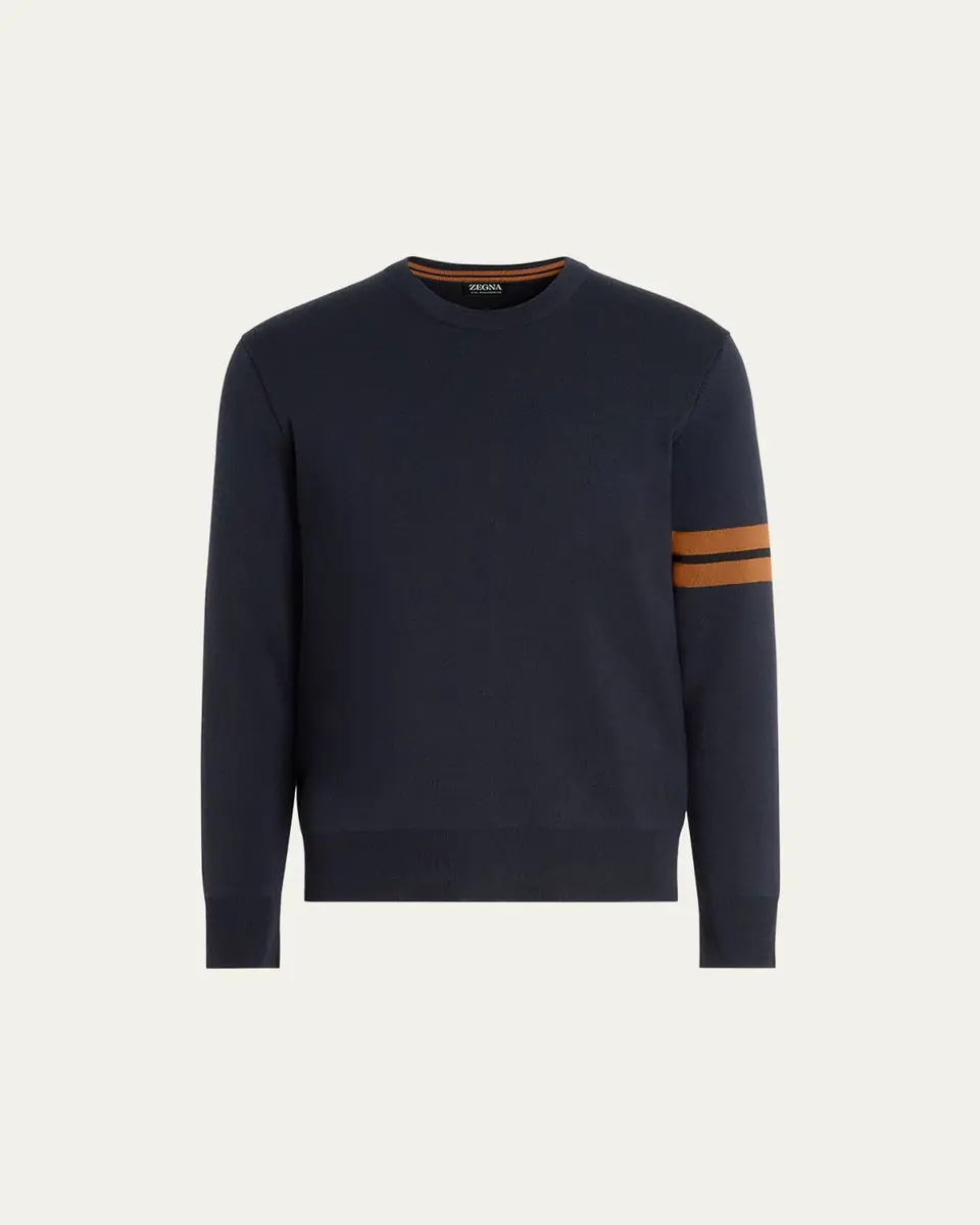 Zegna Men's Signifier Stripe Wool Crewneck Sweater | Thumbnail 3