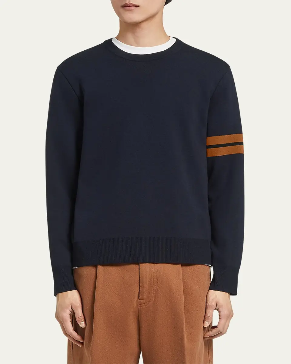 Zegna Men's Signifier Stripe Wool Crewneck Sweater | Thumbnail 5