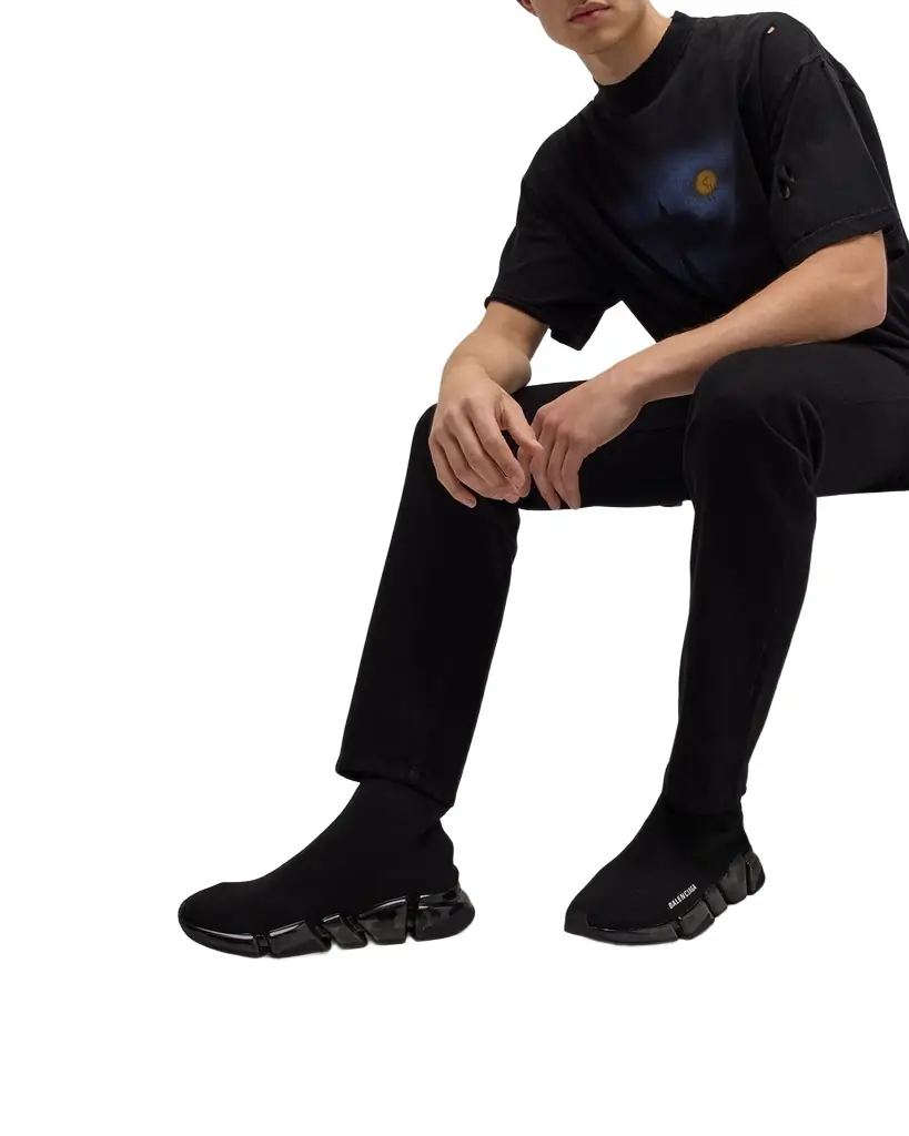 Balenciaga Men's Speed 2.0 Clear-Sole Knit Runner Sneakers | Image 1 Balenciaga Men's Speed 2.0 Clear-Sole Knit Runner Sneakers | Image 1