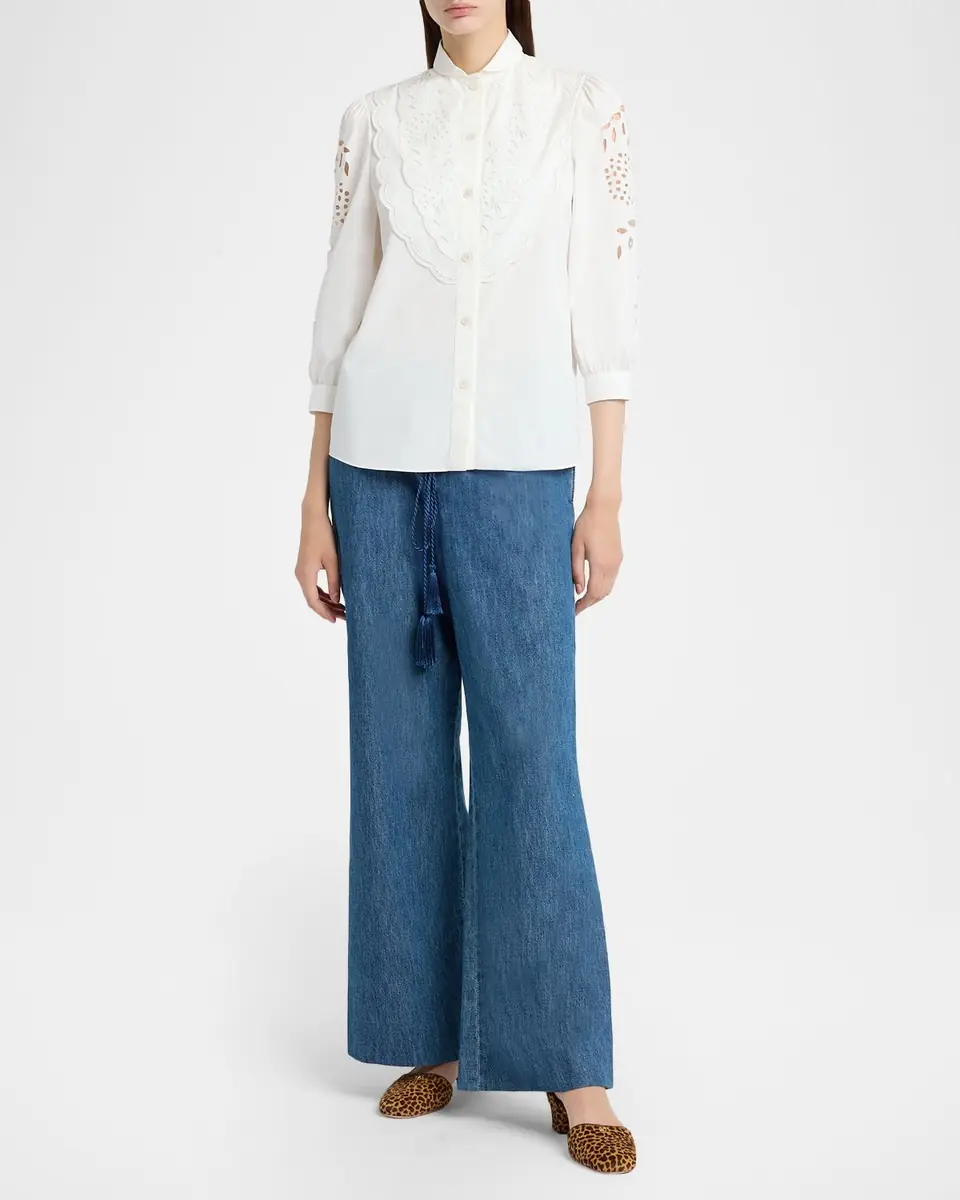 Valentino Garavani Broderie Anglaise Poplin Button-Down Shirt | Thumbnail 2 Valentino Garavani Broderie Anglaise Poplin Button-Down Shirt | Thumbnail 2