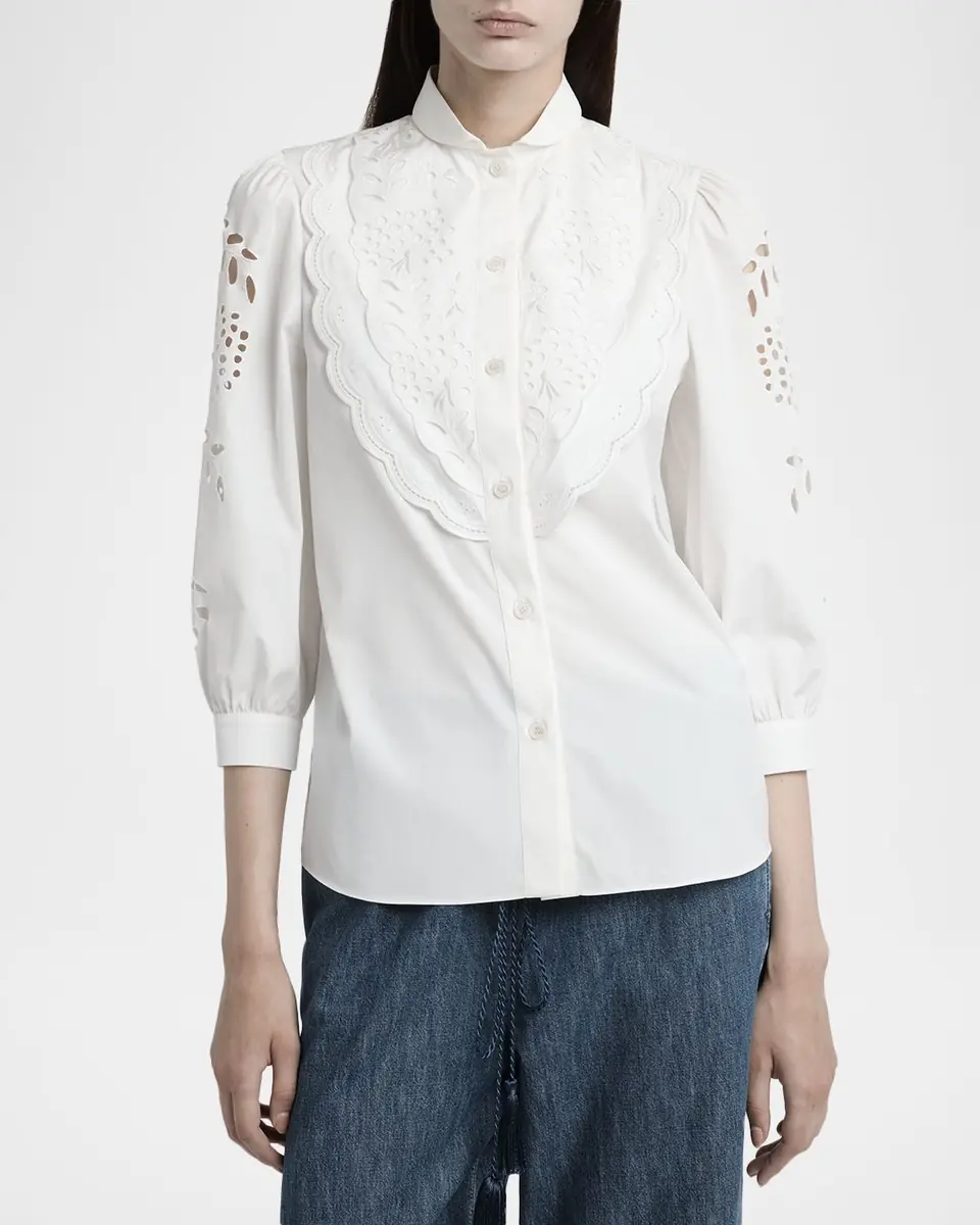 Valentino Garavani Broderie Anglaise Poplin Button-Down Shirt | Thumbnail 4 Valentino Garavani Broderie Anglaise Poplin Button-Down Shirt | Thumbnail 4