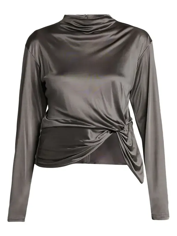 Asymmetric Draped Shiny Viscose Top