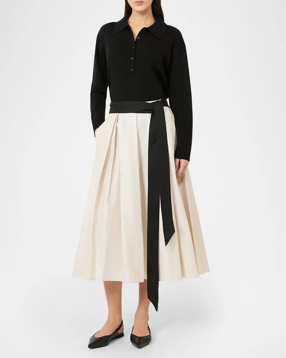 Max Mara Baschi Waist-Sash Pleated Taffeta Midi Skirt | Thumbnail 2