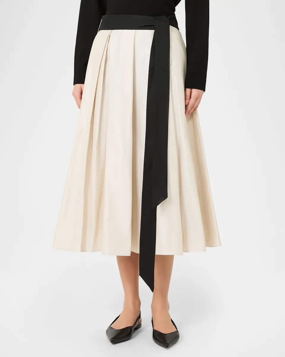 Max Mara Baschi Waist-Sash Pleated Taffeta Midi Skirt | Thumbnail 4