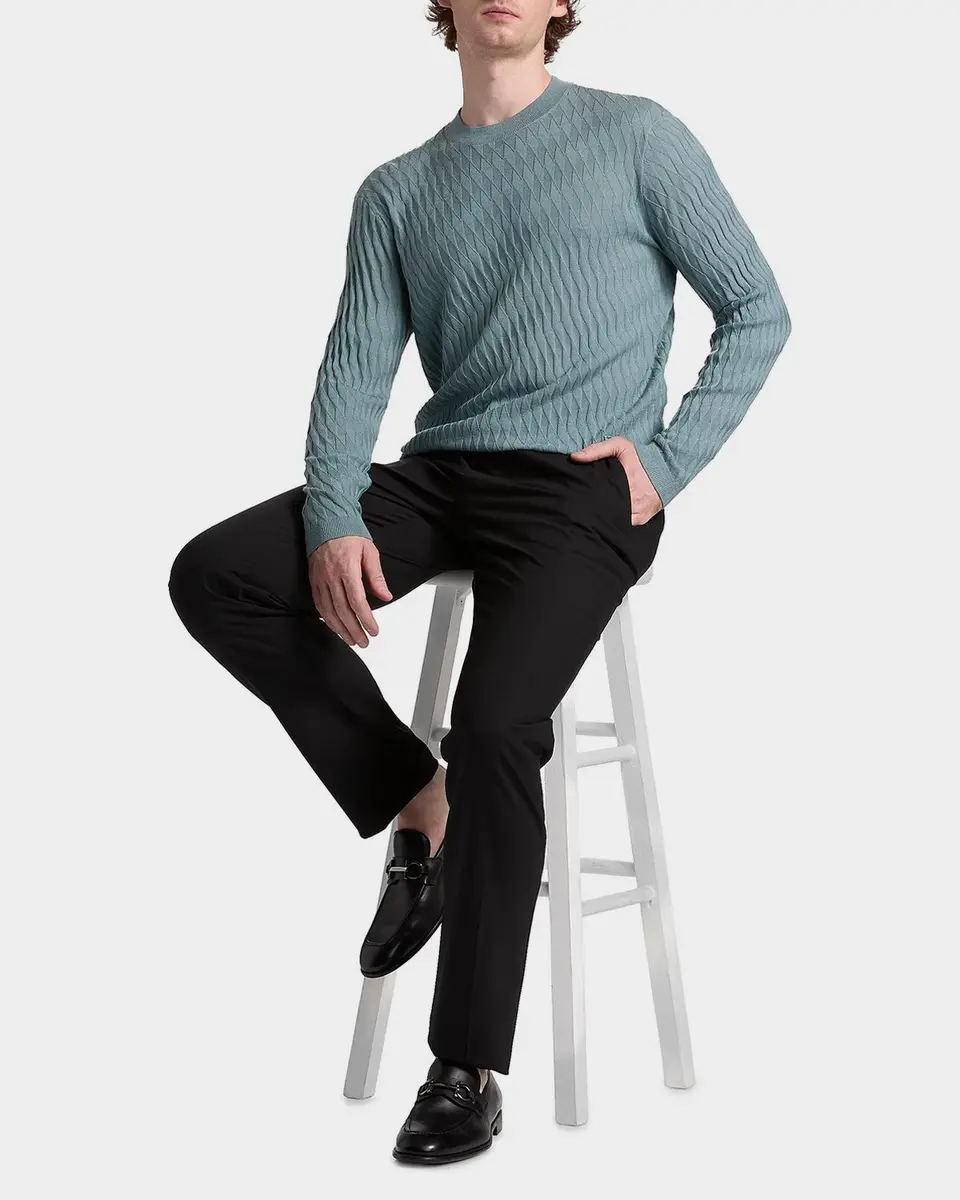 Emporio Armani Men's Wool Tonal Jacquard Crewneck Sweater | Thumbnail 2 Emporio Armani Men's Wool Tonal Jacquard Crewneck Sweater | Thumbnail 2