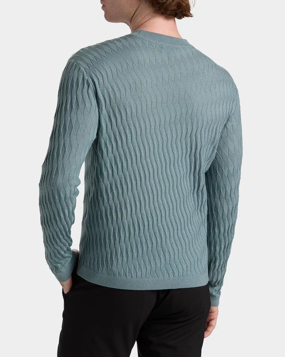 Emporio Armani Men's Wool Tonal Jacquard Crewneck Sweater | Thumbnail 3 Emporio Armani Men's Wool Tonal Jacquard Crewneck Sweater | Thumbnail 3