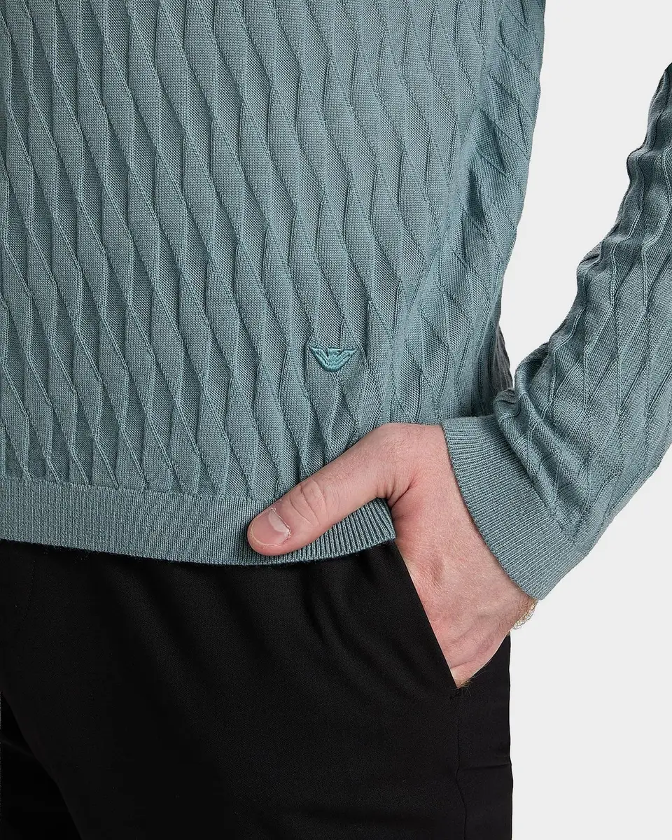 Emporio Armani Men's Wool Tonal Jacquard Crewneck Sweater | Thumbnail 5 Emporio Armani Men's Wool Tonal Jacquard Crewneck Sweater | Thumbnail 5