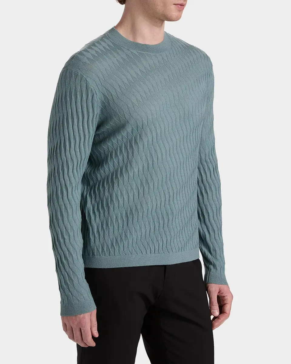 Emporio Armani Men's Wool Tonal Jacquard Crewneck Sweater | Thumbnail 7 Emporio Armani Men's Wool Tonal Jacquard Crewneck Sweater | Thumbnail 7